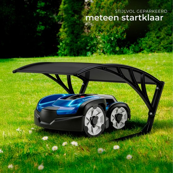 tectake® Garage voor Robotmaaier - Grasmaaier Carport - Robot Maaier Laadstation Afdak - Weerbestendig - 81 x 100 x 48 cm - Inclusief 4 Grondpennen - Zwart