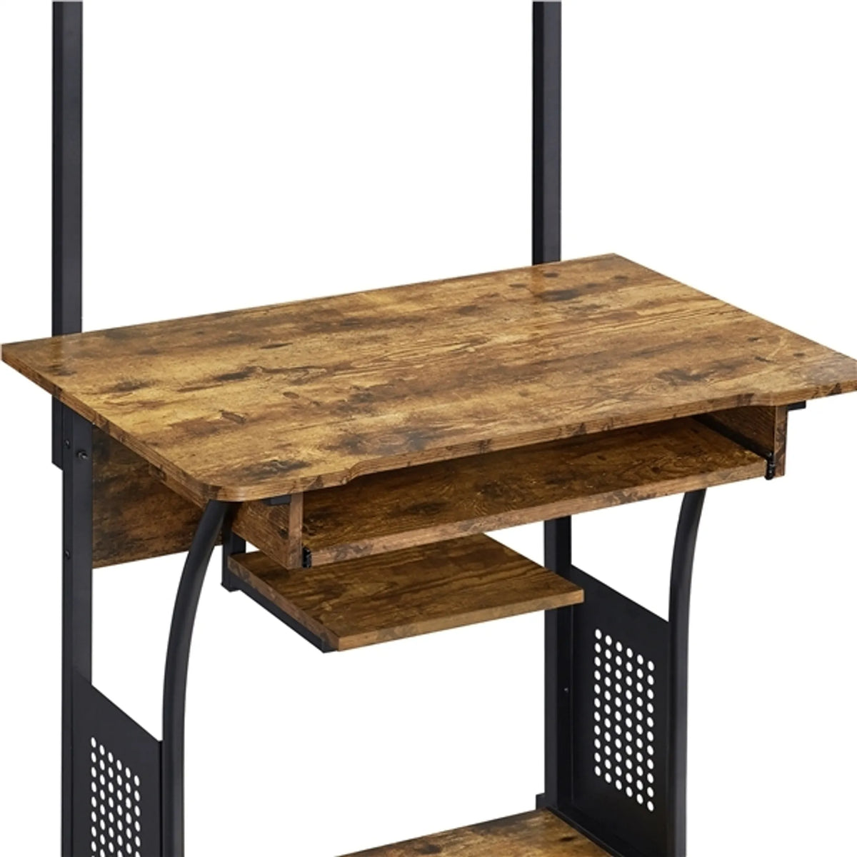 Yaheetech Computerbureau met opbergplanken en wielen - 80,5 x 60 x 132 cm - Rustiek bruin