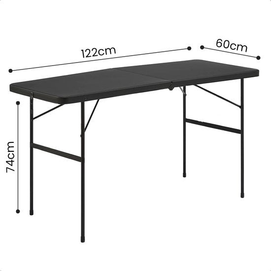 Goliving Inklapbare Tafel – Klaptafel – Campingtafel – Vouwtafel Buiten – Weerbestendig – 122 x 60 x 74 cm – Zwart