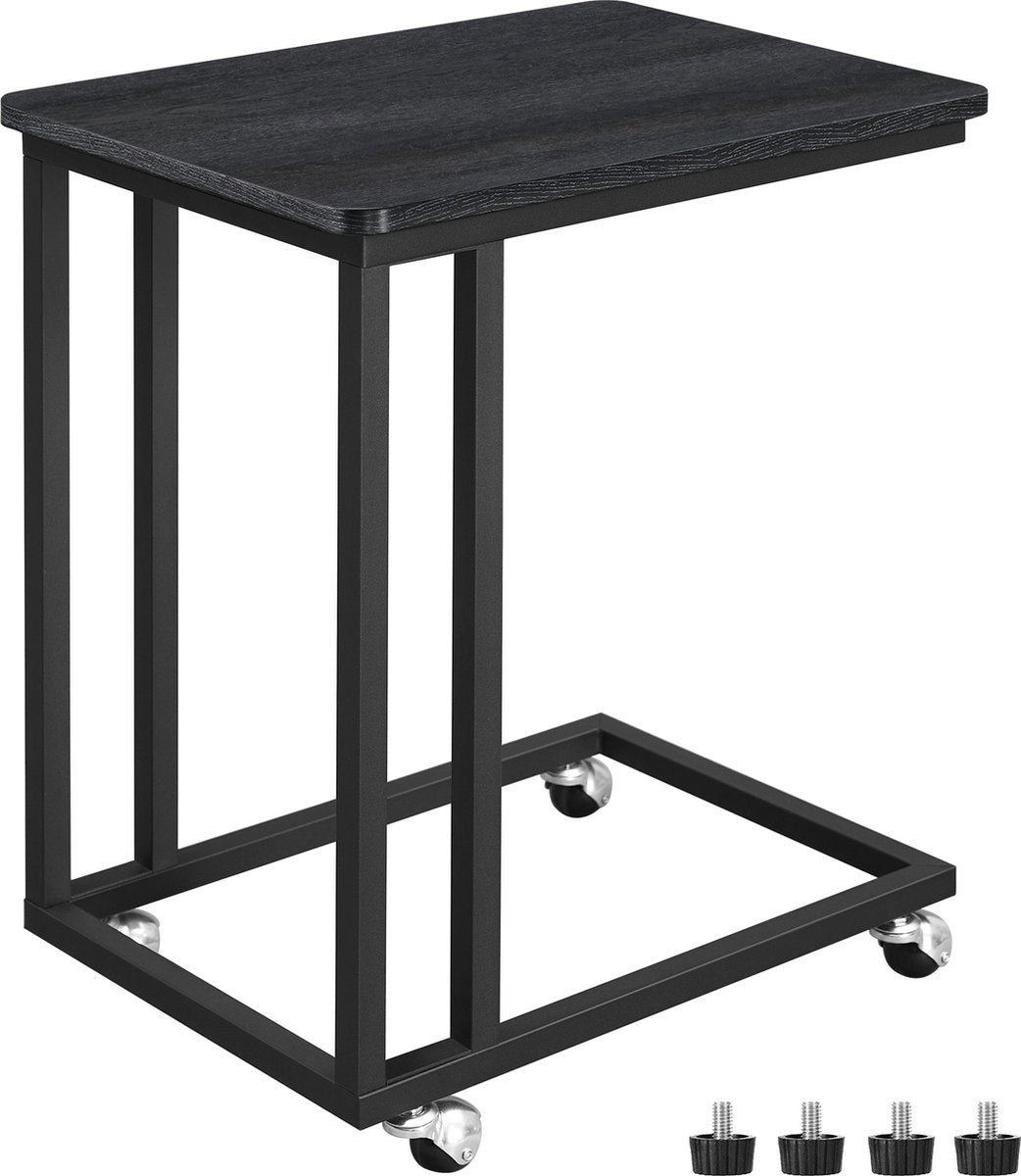 O'DADDY® Bijzettafel - bijzettafels - bijzettafel metaal met hout - bijzettafeltje - tafeltje - salontafels - bijzettafel zwart - bedtafeltje met wielen - bijzet tafel wielen - sidetable - bijzettafels met wielen - 50 x 35 x 55 cm - zwart - grijs