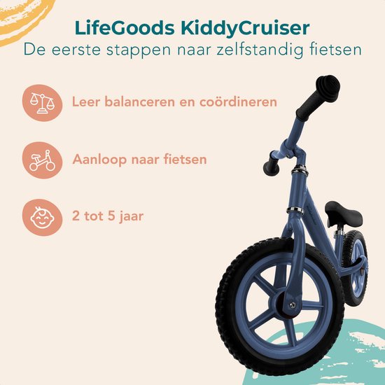 LifeGoods KiddyCruiser Loopfiets - 2 jaar - Jongens en Meisjes - Balance Bike - Marineblauw