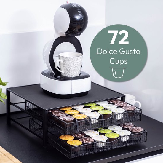 Gadgy Dolce Gusto Capsulehouders 2 Lades - Capsulehouder met lade - Koffie Cuphouder 72 capsules - Padhouder - RVS - Zwart - Antislip & Trilling Dempend