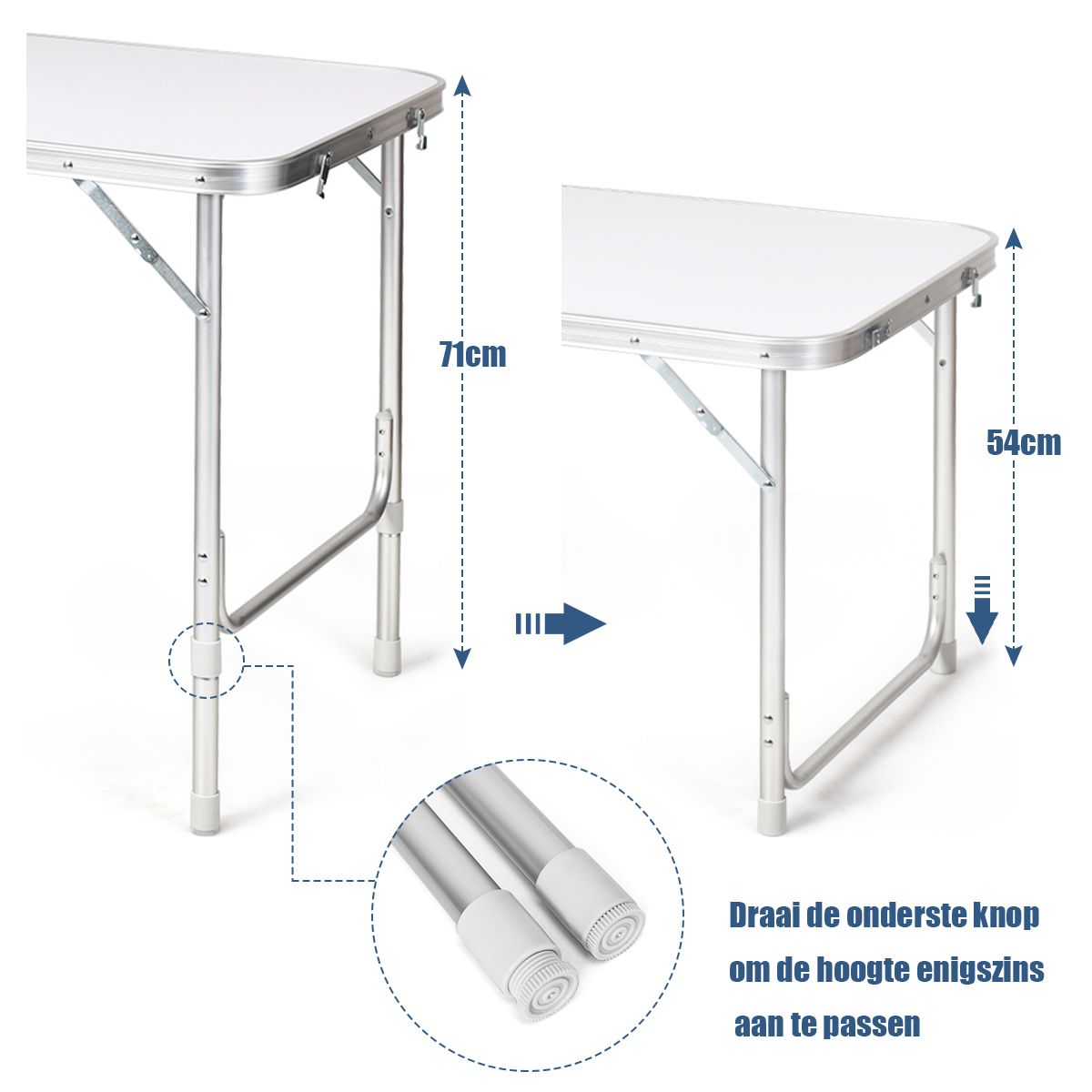 Coast Campingtafel met opbergruimte - verstelbare hoogte - opvouwbaar - donkerblauw 120 x 60 cm