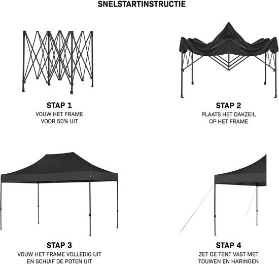 VONROC Partytent - 3x4.5 m – Premium easy-up Partytent – Modulair ontwerp - Opvouwbaar – Waterdicht – Stalen Frame - 50+ UV Bescherming - Incl. Opbergtas - Zwart