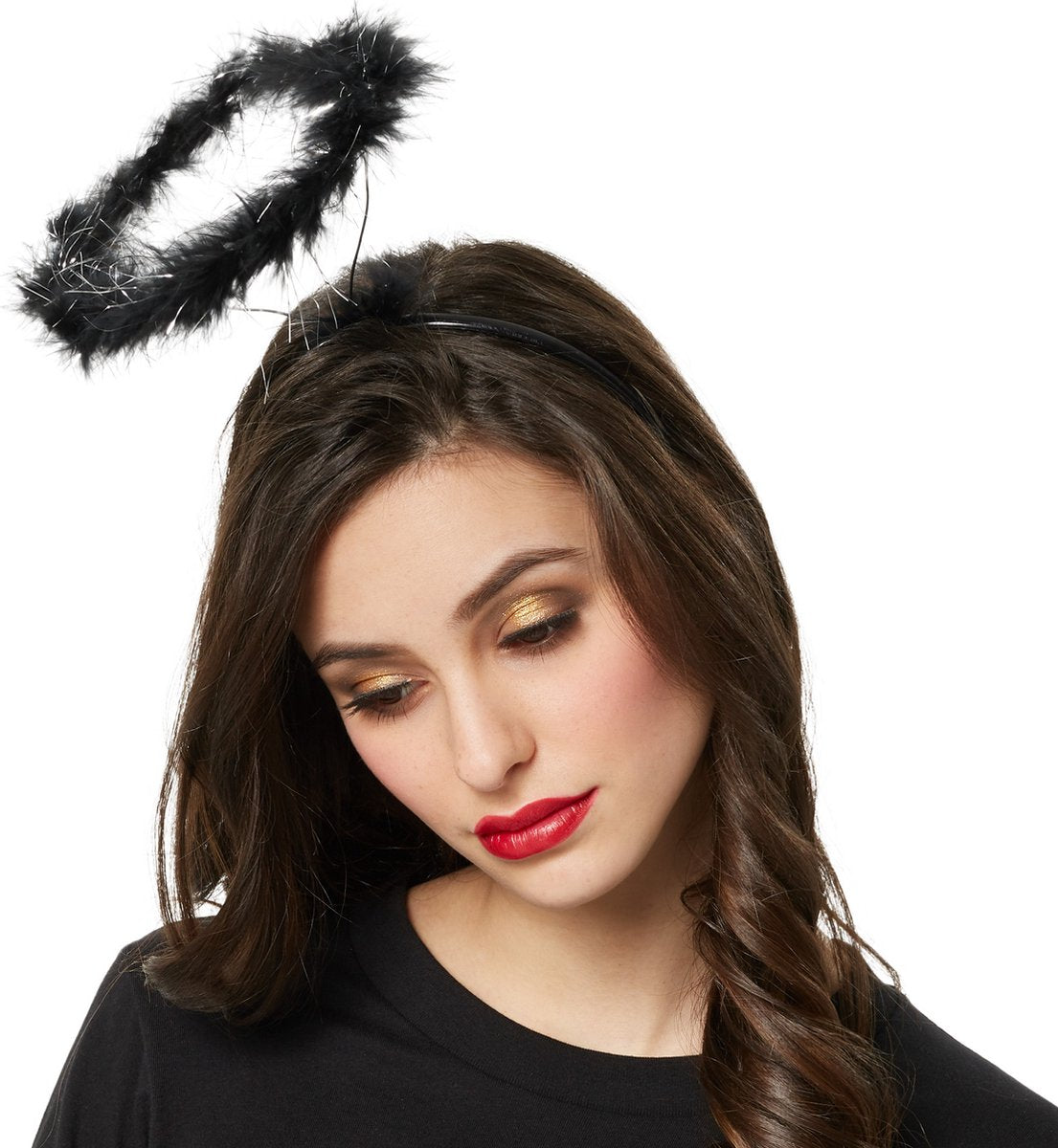 Dressforfun - Aureool Zwart - Pluizig Diadeem Accessoire voor Halloween, Carnaval & Feest - Maat L