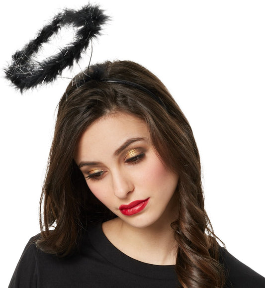 Dressforfun - Aureool Zwart - Pluizig Diadeem Accessoire voor Halloween, Carnaval & Feest - Maat L