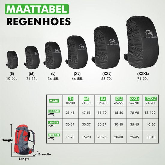 Travelhawk Regenhoes Rugzak - Waterdicht - Backpack Hoes - Reflecterend - 46-55L - Zwart