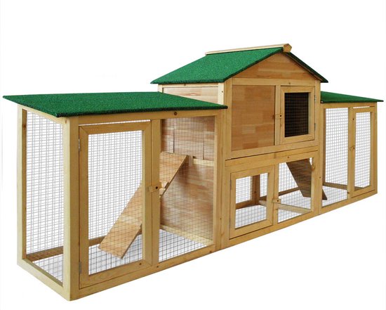 Cadoca Konijnenhok - met ren Kleindierenren 204×45×84 cm - 2 Verdiepingen