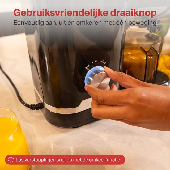 AoraKitchen Slowjuicer - met Omkeerfunctie - Sapcentrifuge - 500 ML - Juicer - voor Groenten en Fruit - Fruitpers - Zwart