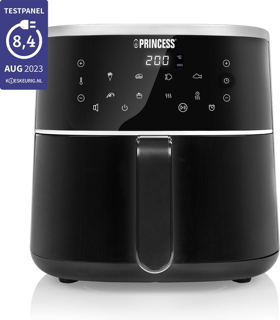 Princess Digitale Airfryer 182238 - 4 liter - PFAS vrij - Groot - Heteluchtfriteuse - Zwart - Digital Touchscreen - 8 Automatische Programma's - Inclusief in hoogte verstelbaar Grillrack