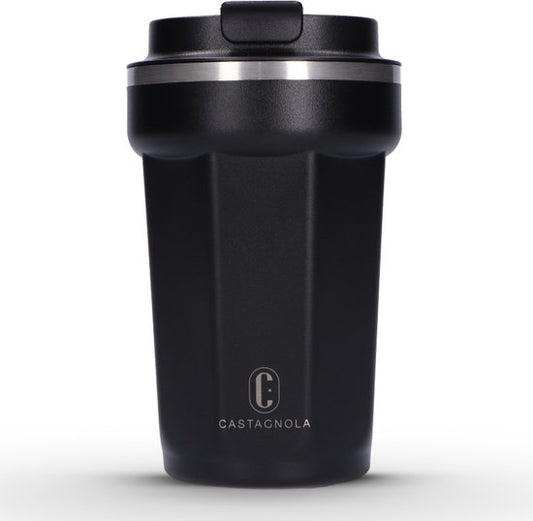 Castagnola Thermosbeker - Koffiebeker To Go - Travel Mug voor Koffie en Thee - Theebeker - 380 ML - RVS - Zwart - Octagon