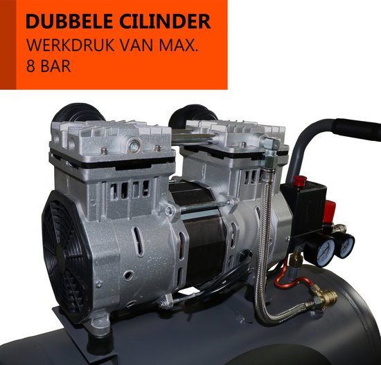 Kibani Super stille compressor 50 liter + luchtslang + luchtspuit + bandenpomp - SET - Low Noise - Compressoren - 50L