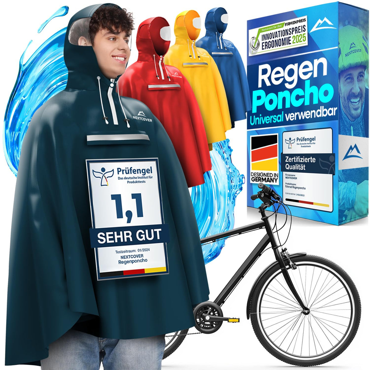 Nextcover Regenponcho AquaShield 2.0 - waterdicht - unisex - voor fietsen en wandelen