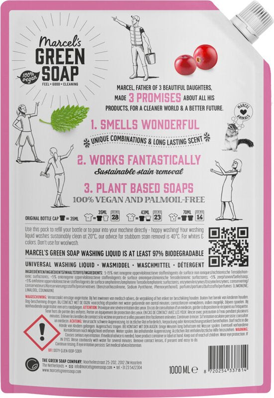 Marcel's Green Soap Wasmiddel Navul Patchouli & Cranberry 23 Wasbeurten 1 liter