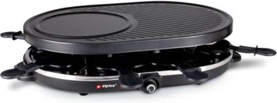alpina Gourmetstel 8 Personen - Gourmetset - Bakplaat met Pannetjes en Spatels - Raclette Grill voor Gourmetten - 1200W