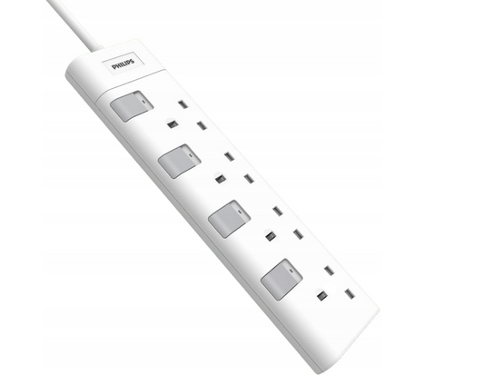 Philips verlengkabel strip 2 m 4 stopcontacten wit - UK