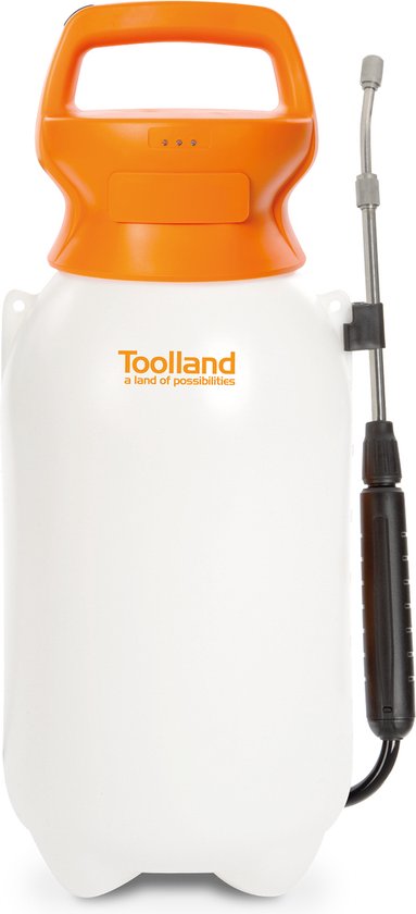 Toolland Drukspuit, elektrisch, herlaadbare batterij, telescopische lans, regelbare sproeikop, schouderriem, 8 liter, wit/oranje/zwart