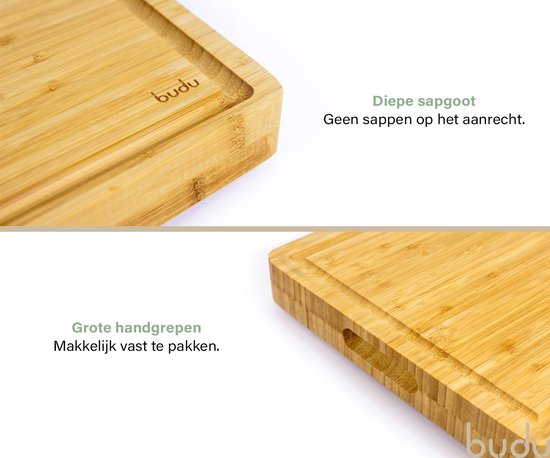 Budu Snijplank Dik Deluxe - Bamboe - 4CM dik - Snijplank Hout - Houten Snijplanken - Snijplank Cadeau - 29,5 x 40 x 4 cm