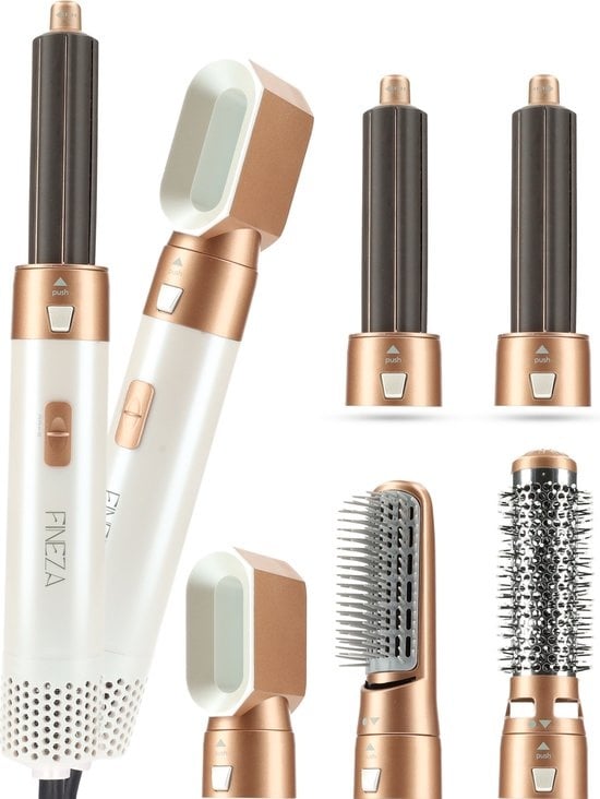 Fineza Multifunctionele Krultang - 5 in 1 - Föhnborstel - Krulborstel - Kort & Lang Haar - 800W - Wit