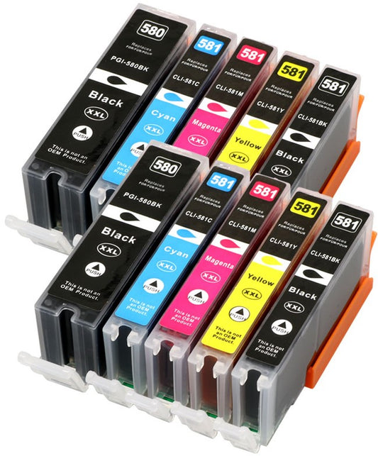10-Pack Huismerk Cartridges voor Canon (XXL Inktcapaciteit – Zwart & Kleur – 28 ml / 13 ml – Multicolor)