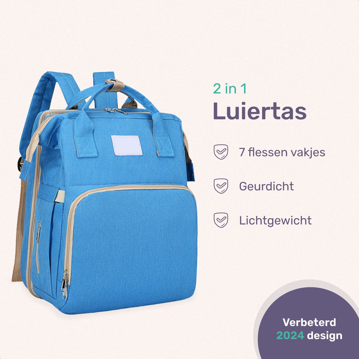 Qwali Luiertas Uitschuifbaar tot Bedje - 7 Flessenhouders - Blauw Grijs