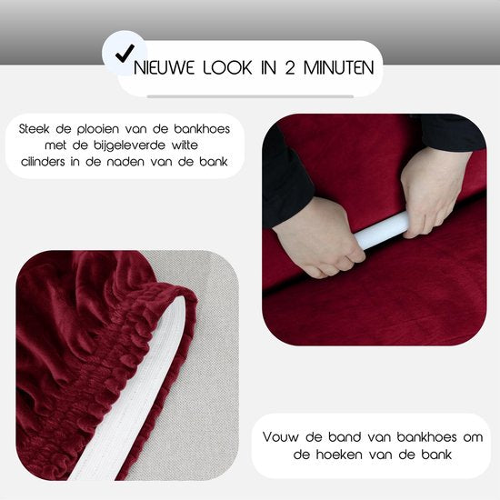 Hilvard - Bankhoes Stretch 3 zitsbanken - Zetelhoes - Bankbeschermer - Sofa Cover - Zetelbeschermer Huisdieren - Bank hoes - Wasbaar - Rood Bordeaux