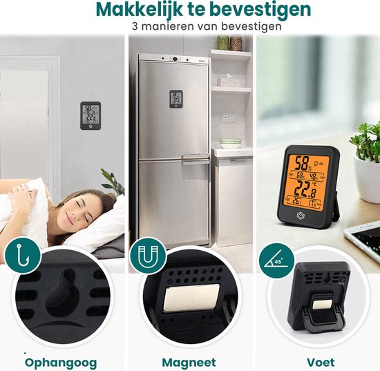 Ease Electronicz Hygrometer Min/Max - Luchtvochtigheidsmeter - Digitaal Weerstation - Vochtigheidsmeter - Thermometer voor Binnen - Met verlichting