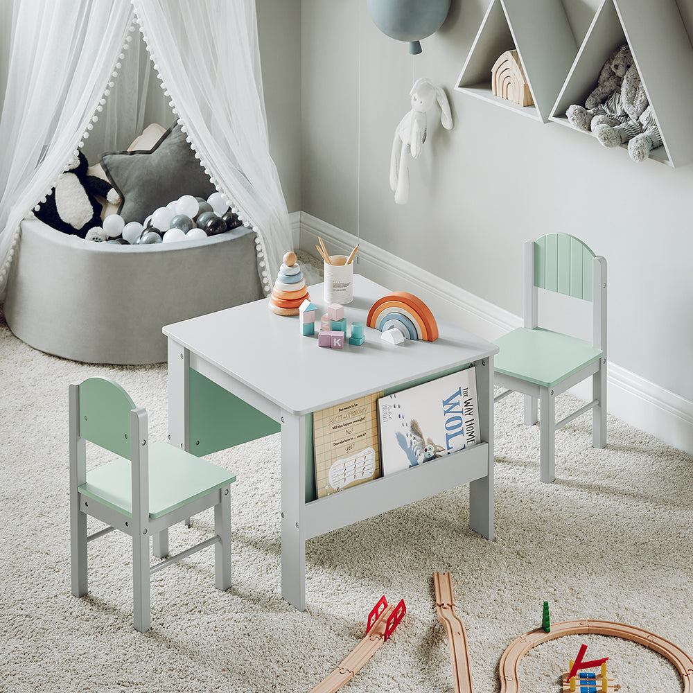 SoBuy Kindertafel met 2 stoelen - Max. 75 kg - 60 x 60 x 48 cm - Lichtgroen