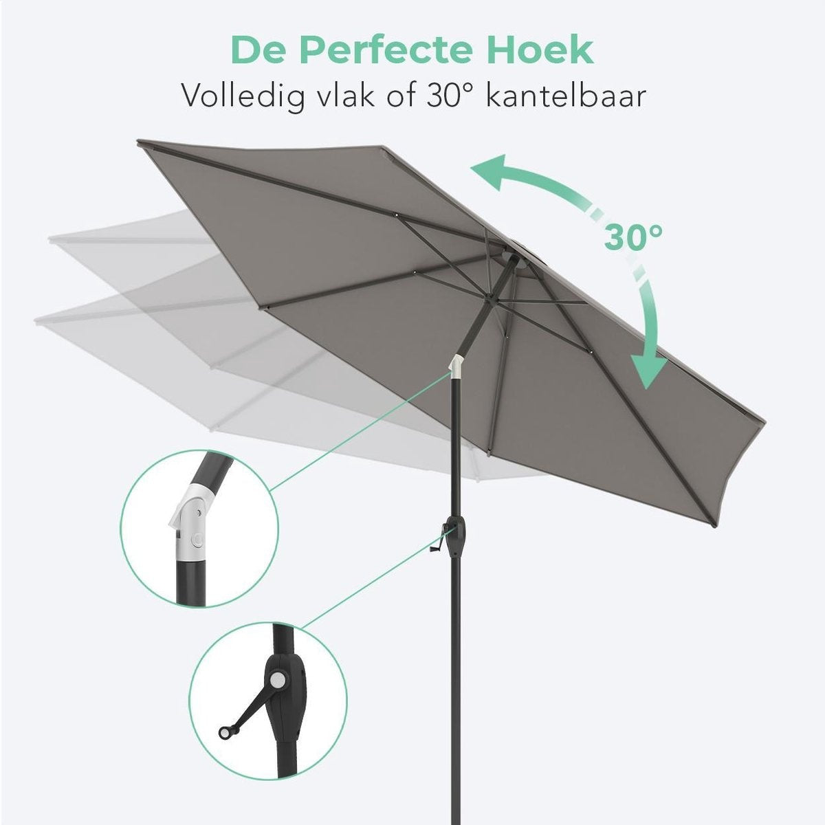 LifeGoods Parasol - Ø270 cm - 30° Kantelbaar - Waterdicht - met Hoes - Taupe