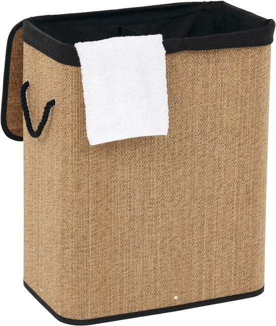 5Five Wasmand met deksel - bamboe hout - 60 Liter- naturel zwart - 41 x 30 x 50 cm
