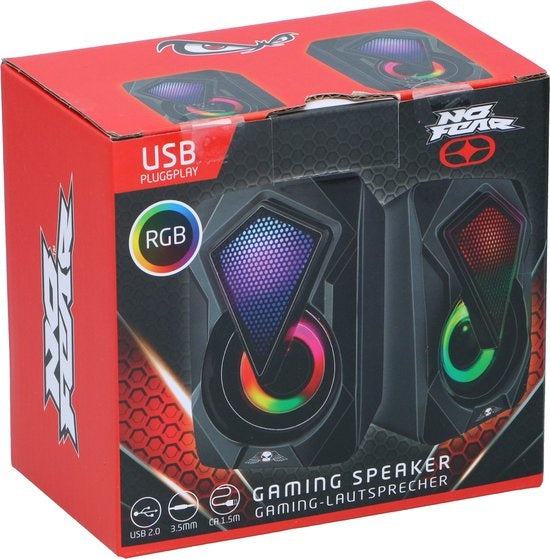 No Fear Speakerset - 2 Stuks - Lichtgevend - USB-aanlsuiting - Bluetooth/ Aux - Zwart