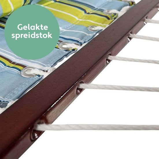 Vita5 Hangmat met Standaard en Spreidstok – 2 Persoons – Afneembaar kussen – Weerbestendig – Blauw/Groen