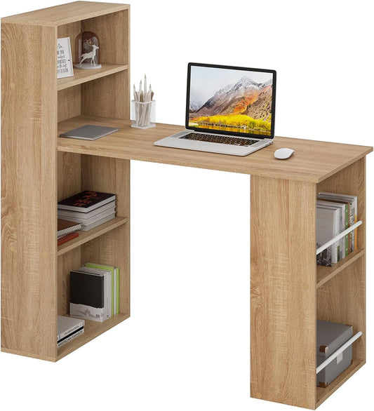 eSituro Bureau met Boekenkast en Planken 122 x 55 x 120 cm - Licht Hout - Ruimtebesparend