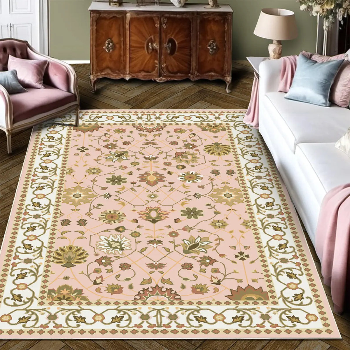 WhereHike Vloerkleed - Multicolour - Vintage Bloemenpatroon - Wasbaar - Antislip - Polyester - 183 x 274 cm