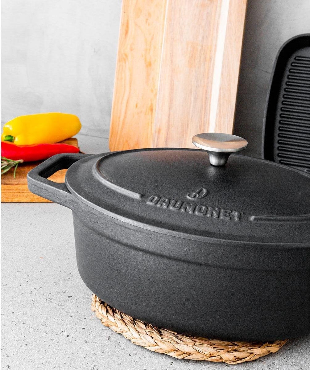 Daumonet Gietijzeren Braadpan 3L Ovaal - Inductie Sudderpan Zwart - Ø29CM - Hittebestendig tot 300°C - Zwart