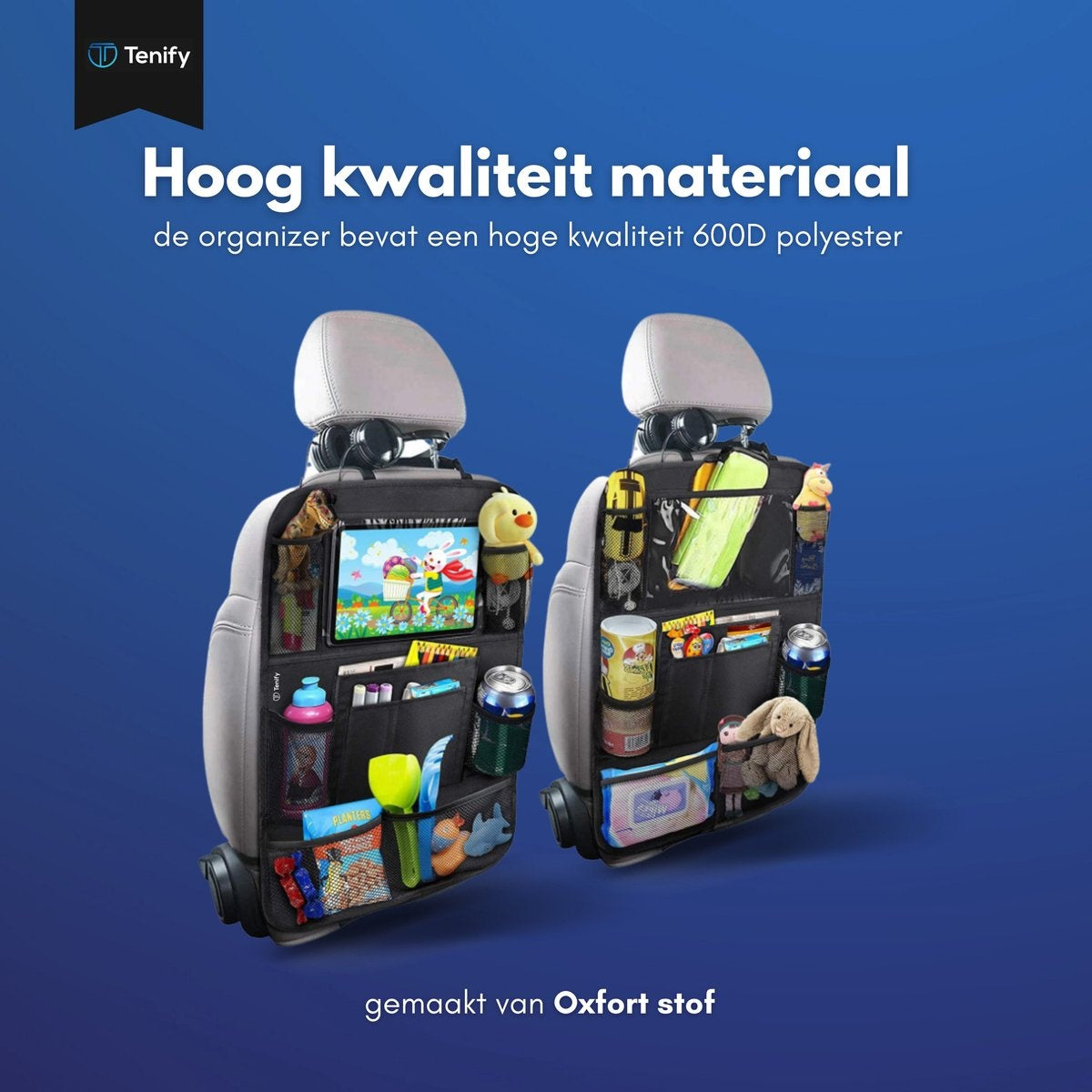 Premium Luxe & Stevige Auto Organizer met Tablet Houder - Set van 2 - Extra Opbergruimte - Beschermer - Autostoel - Accessories