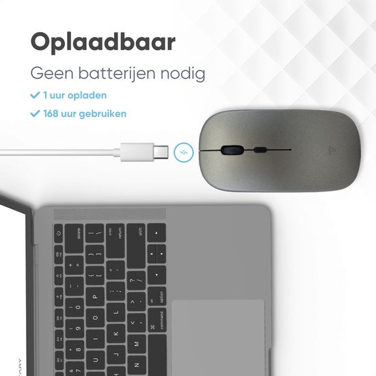 Trendfield Draadloze Muis - Oplaadbare Computermuis - Bluetooth - Ergonomische Muis met Stille Klik - Geschikt voor alle Laptops - Space Grey