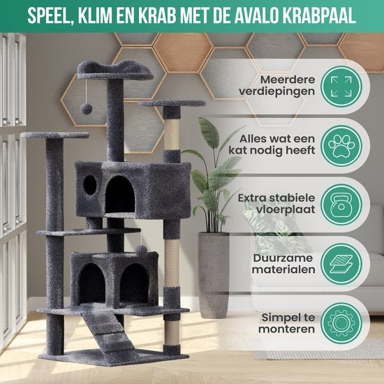 Avalo Krabpaal Voor Katten Met 7 Niveaus - 137x50x50 CM - Donkergrijs