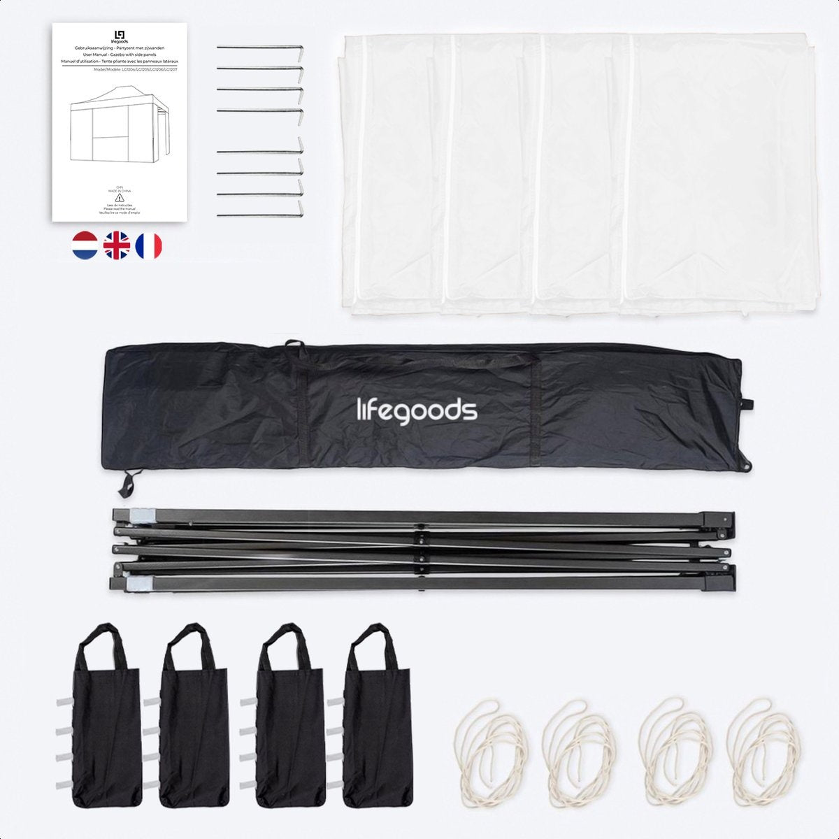 LifeGoods Partytent - Paviljoen - EasyUp - Opvouwbaar - Waterdicht - Met Draagtas met wieltjes - 440 x 297 cm - Wit