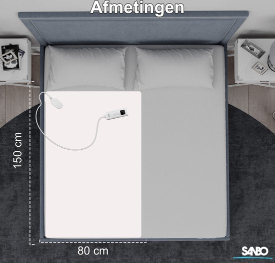 Sanbo Elektrische Deken - Wasmachinebestendig - Onderdeken - 150 x 80 cm - 7 Standen - Met Hoekelastieken - 1 Persoons