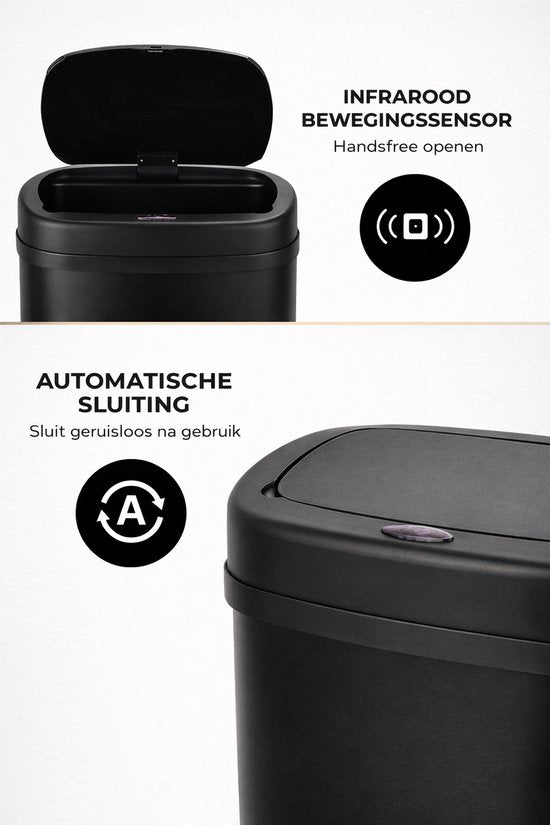 Bayt Prullenbak - Prullenbak 50 Liter - Prullenbak met Sensor - Vuilnisbak - Afvalbak - Metaal - Zwart