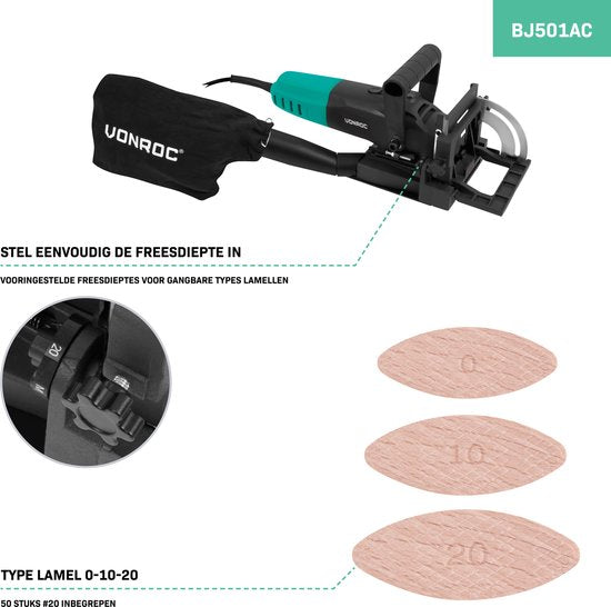 VONROC Lamellenfrees 900W – Deuvelfrees – Incl. 50 lamellen (mt. 20) en stofopvangzak