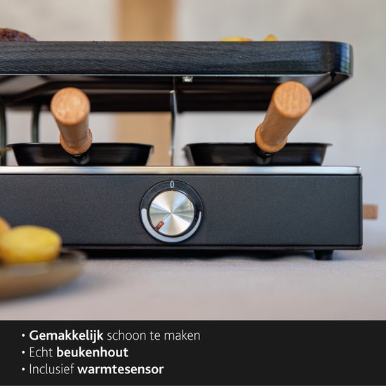 BOSKA Raclette Gourmet Party – Voor 8 Personen Beukenhout Staal – Gourmetstel