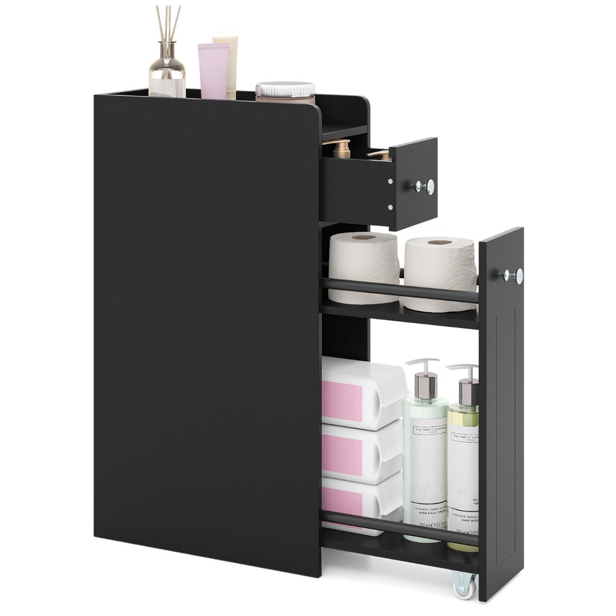 Coast Badkamerkast Smal - 4 niveaus - Uitschuifbare lades op wieltjes - Wit 40 x 18 x 70 cm