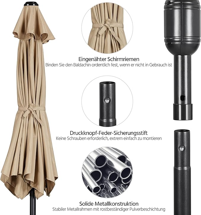 Yaheetech Parasol Ø230 cm - Waterafstotend - Kantelbare Tuinparasol met Slingermechanisme