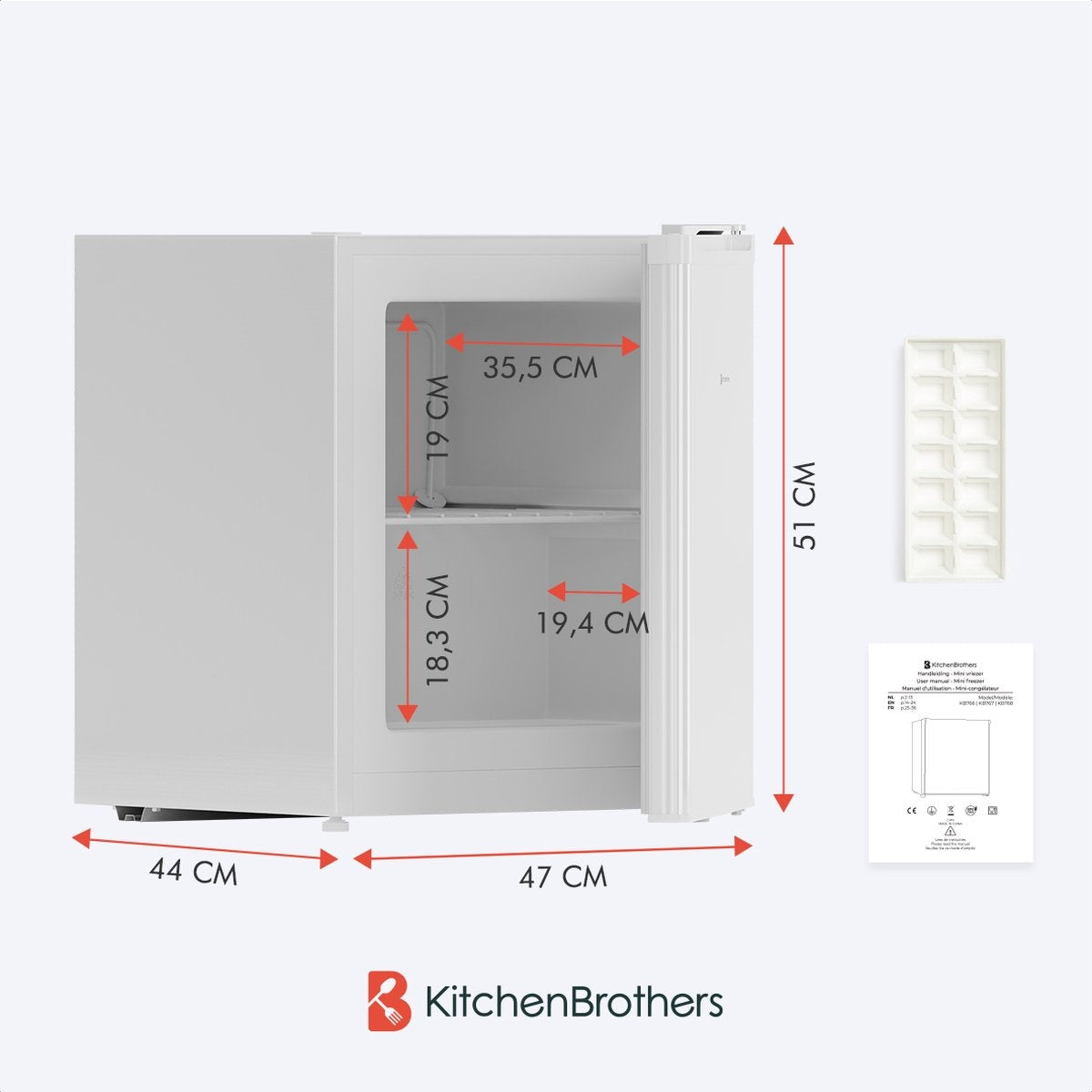 KitchenBrothers Mini Vriezer - 33L - Kleine Diepvries - Vrijstaand - Compact - Wit