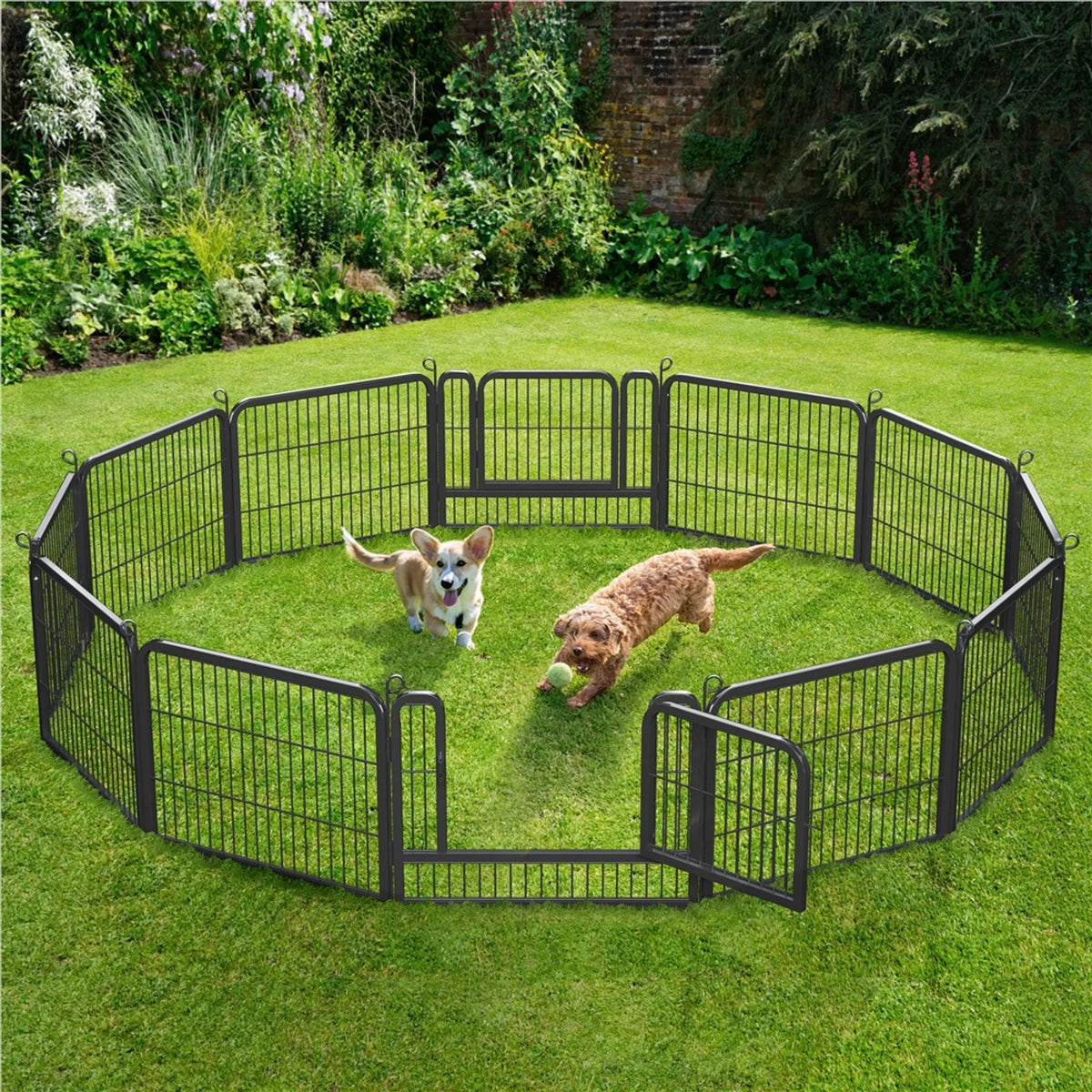 Yaheetech Puppyren met 2 deuren - 12 panelen van 80 x 60 cm - Opvouwbaar - Zwart
