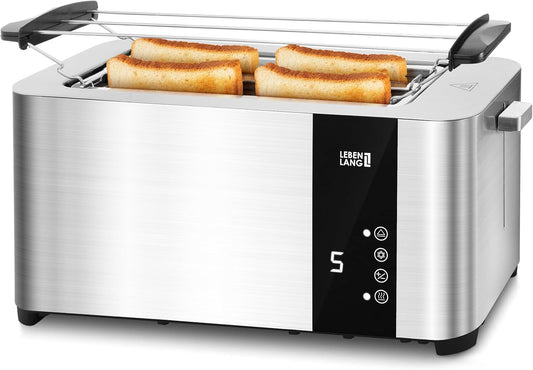 LEBENLANG Broodrooster met Lange Sleuf – 4 Sneetjes – Touchscreen LED – 7 Bruiningsstanden – 1400W