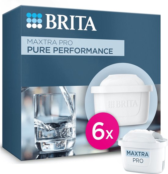 BRITA waterfilterpatroon MAXTRA PRO Pure Performance - 6 stuks - Originele waterfilter voor BRITA waterfilterkannen - filtert onzuiverheden zoals Herbiciden, PFAS, chloor, kalk en metalen