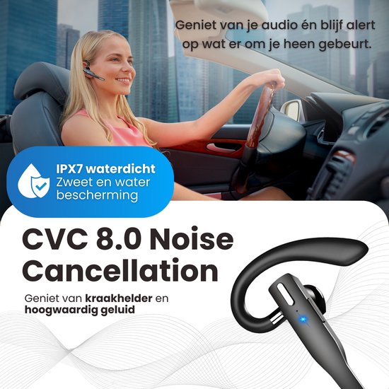 Otiume Draadloze Headset met Microfoon – Noise Canceling – Handsfree Bellen – Werkt als Bluetooth Headset voor elk apparaat
